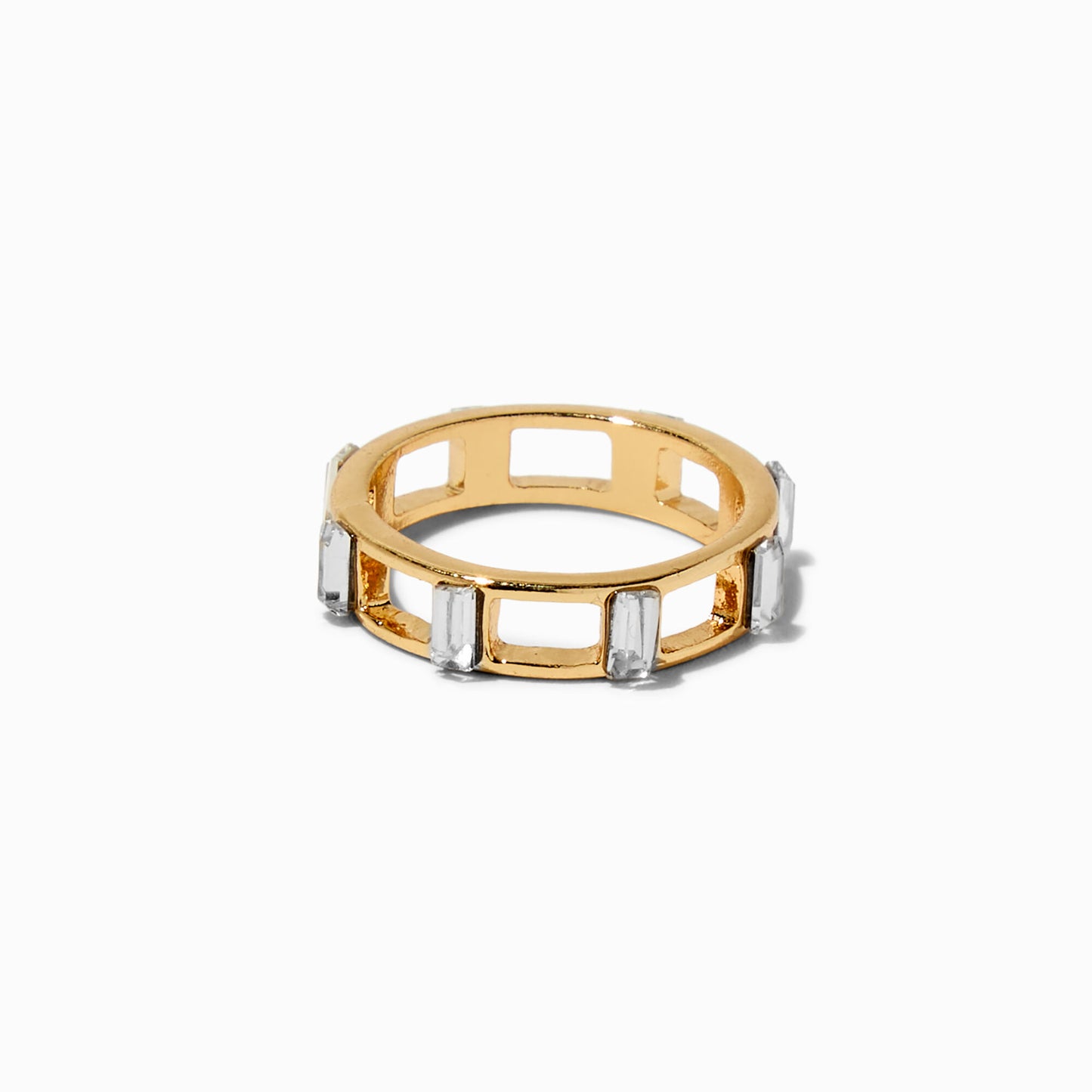 Gold-tone Crystal Baguette Rectangular Ring