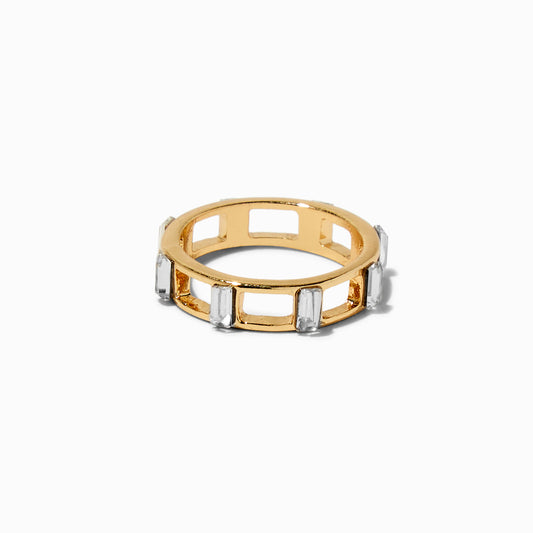 Gold-tone Crystal Baguette Rectangular Ring