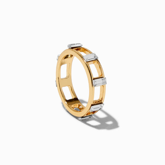Gold-tone Crystal Baguette Rectangular Ring