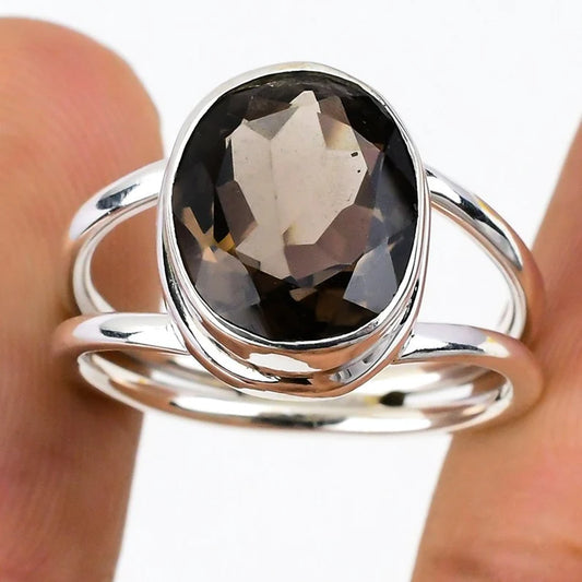 Natural Smoky Quartz Ring | Handmade Gemstone Jewelry Ring | 925 Sterling Silver Ring | Smoky Quartz Vintage Ring