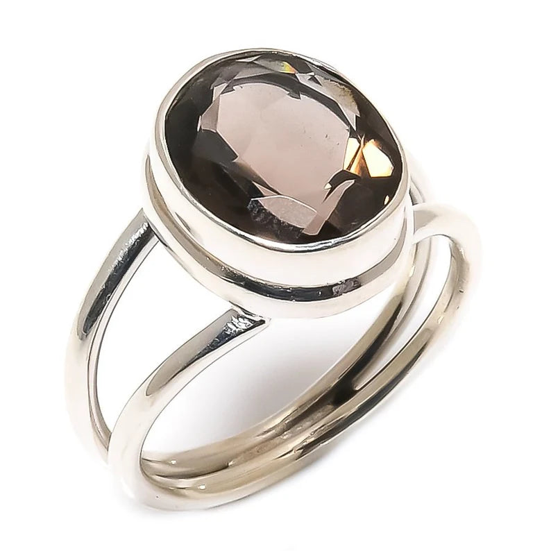 Natural Smoky Quartz Ring | Handmade Gemstone Jewelry Ring | 925 Sterling Silver Ring | Smoky Quartz Vintage Ring