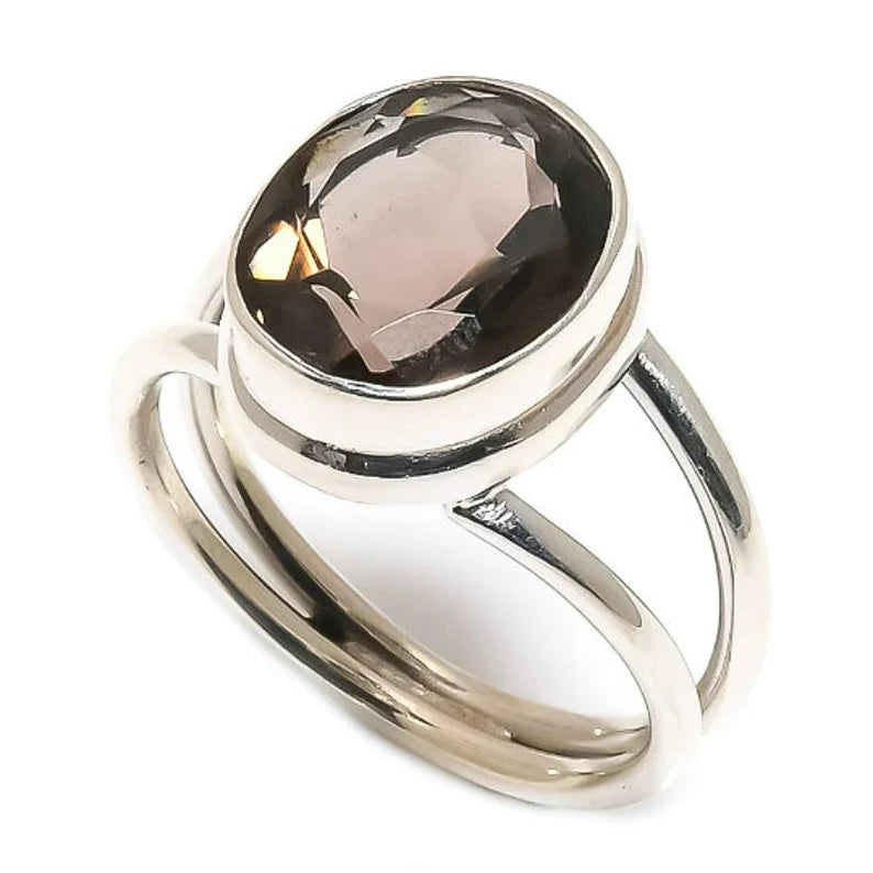 Natural Smoky Quartz Ring | Handmade Gemstone Jewelry Ring | 925 Sterling Silver Ring | Smoky Quartz Vintage Ring