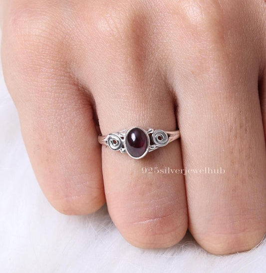 Garnet Ring, 925 Sterling Silver Ring, January Birthstone Ring, Oval Gemstone Ring, Garnet Jewelry, Handmade Ring, Wedding Gift For Her