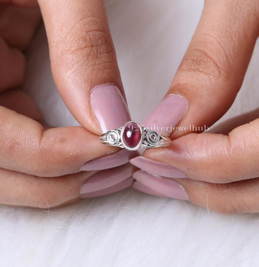 Garnet Ring, 925 Sterling Silver Ring, January Birthstone Ring, Oval Gemstone Ring, Garnet Jewelry, Handmade Ring, Wedding Gift For Her