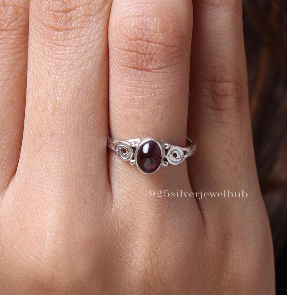 Garnet Ring, 925 Sterling Silver Ring, January Birthstone Ring, Oval Gemstone Ring, Garnet Jewelry, Handmade Ring, Wedding Gift For Her