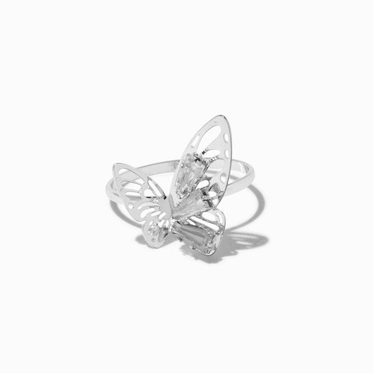 Silver-tone Half Crystal Butterfly Ring