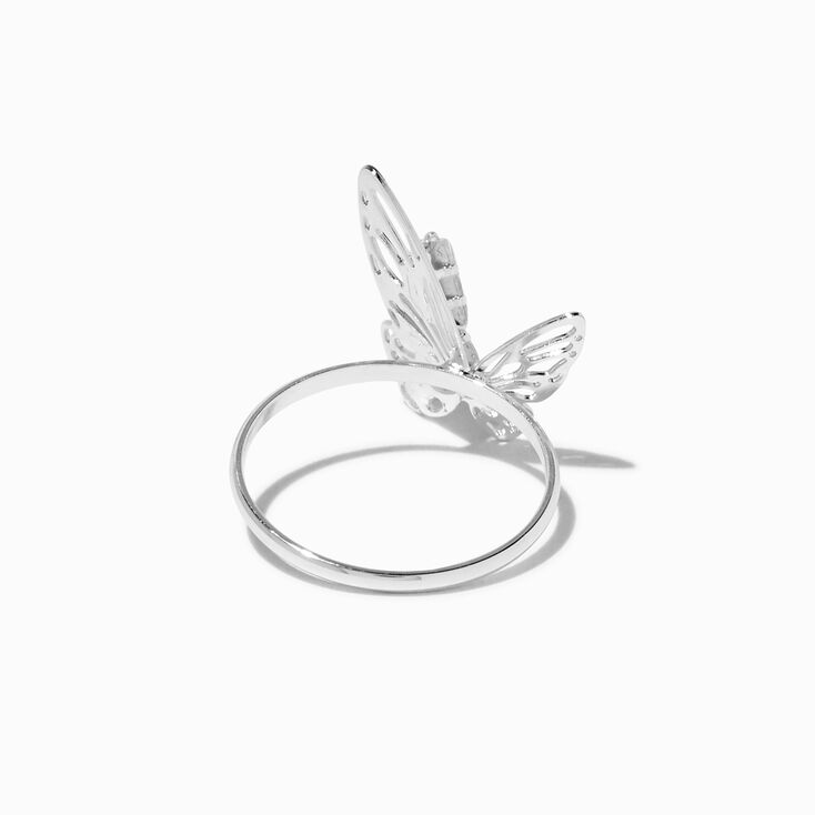 Silver-tone Half Crystal Butterfly Ring