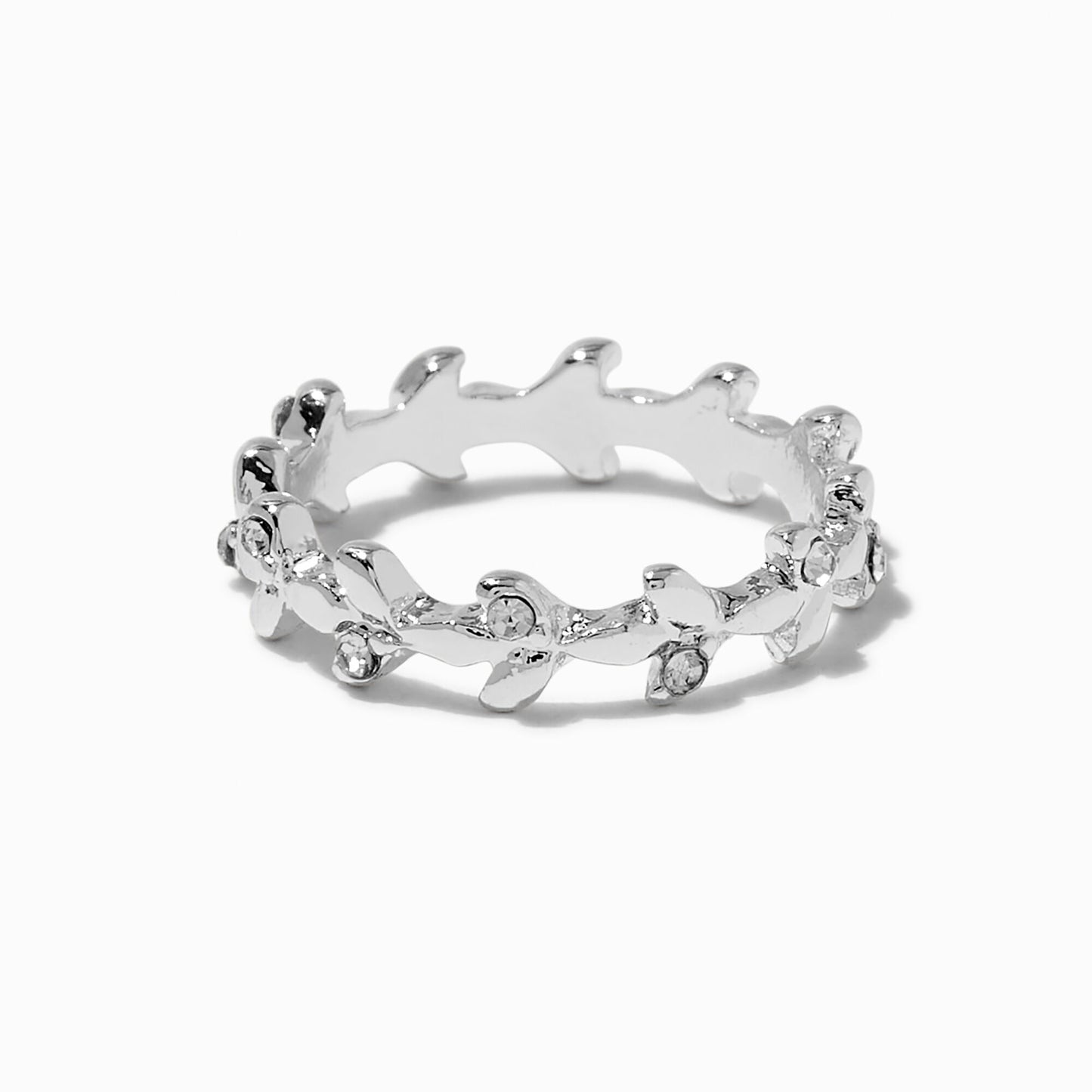 Silver-tone Crystal Leaf Ring