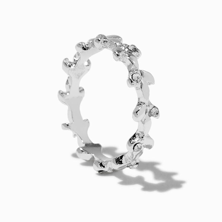 Silver-tone Crystal Leaf Ring
